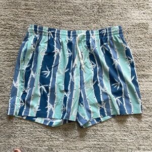 Men’s Chubbies Teal and White Bamboo Print Swim Trunks XXL